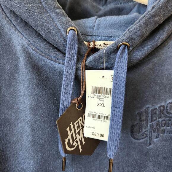 Heroes Motors Men's Washed Blue Cotton Blend Casual Pullover Hoodie Size XXL - Picture 3 of 4